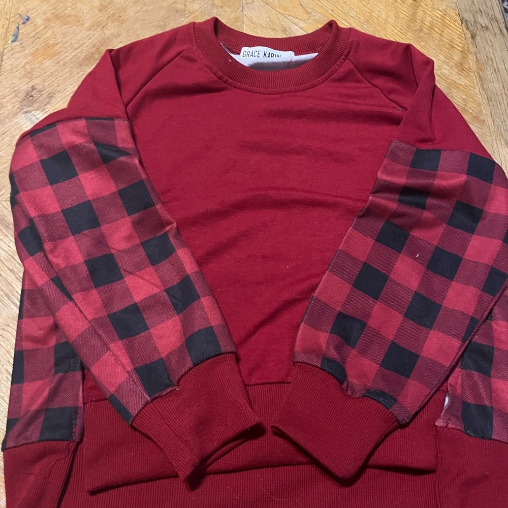Grace Karin Red and White Plaid Sweatshirt